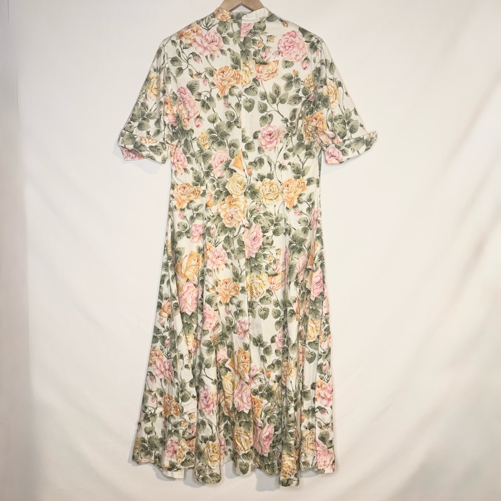 The J. Peterman Company Retro Short Sleeve Floral Midi Dress Size 14 Vintage - Picture 7 of 7